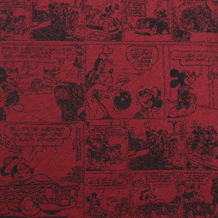 Disney Mickey Mouse Comic Red Men’s Tie in red silk featuring a black repeating comic strip print with Mickey Mouse and other characters.