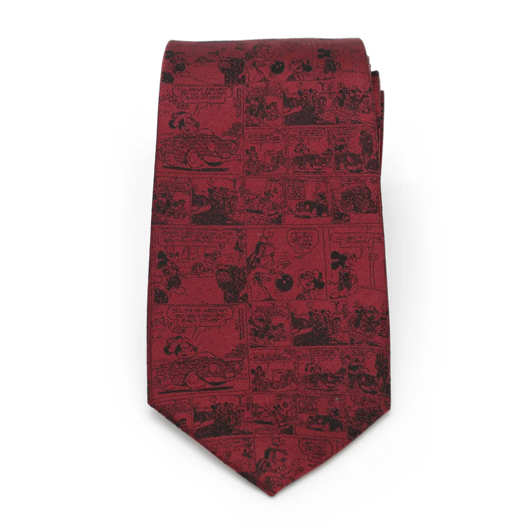 Disney Mickey Mouse Comic Red Men’s Tie in red with a repeating black-and-white comic strip pattern.