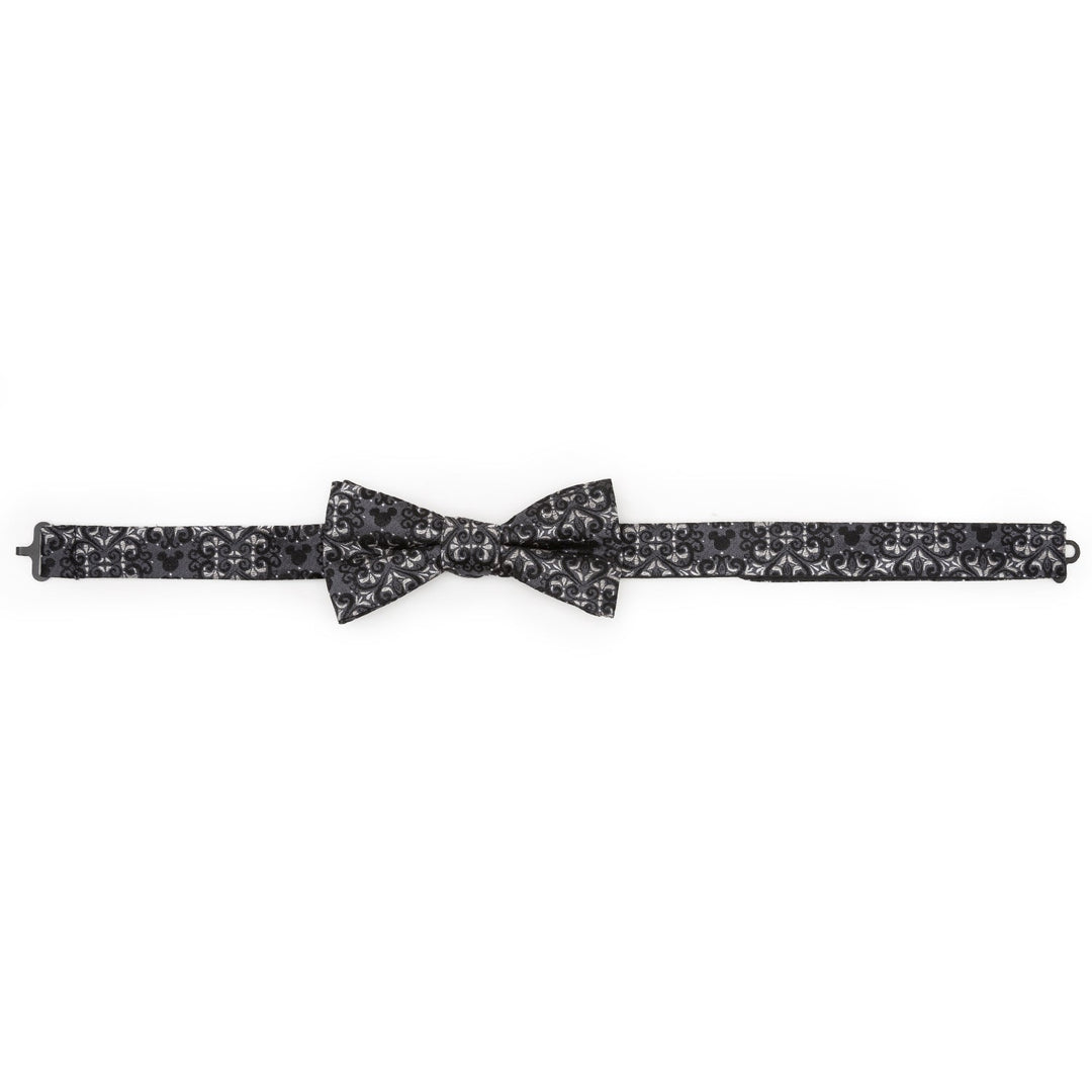 Disney Mickey Mouse Damask Tile Bow Tie in black and grey featuring a damask print with hidden silhouettes.