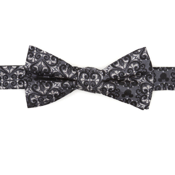 Disney Mickey Mouse Damask Tile Bow Tie in black and gray featuring a damask pattern with hidden silhouettes.