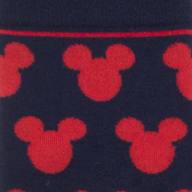 Disney Mickey Mouse Silhouette Blue Sock and Mickey Blue Lapel Pin Gift Set featuring dark blue fabric with a repeating red Mickey Mouse silhouette pattern.
