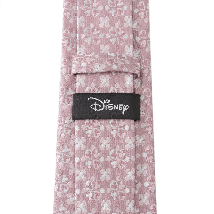 Disney Mickey Mouse Silhouette Blossom Pink Men’s Tie in dusty pink silk with a repeating white floral pattern and a black Cufflinks.com brand label on the back.