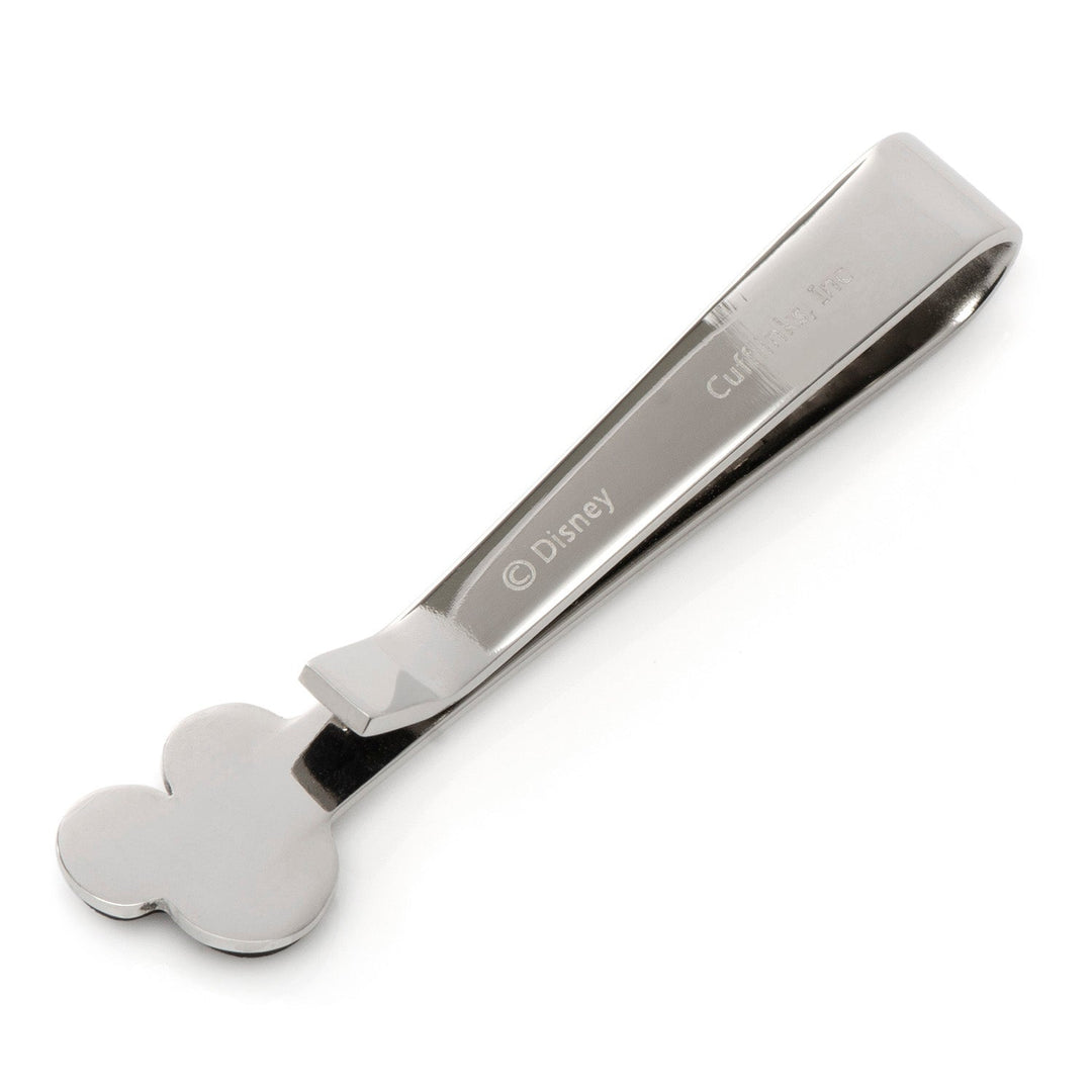 Disney Mickey Mouse Onyx Stainless Steel Tie Bar featuring a silver-tone stainless steel finish and a Mickey Mouse silhouette at the end.
