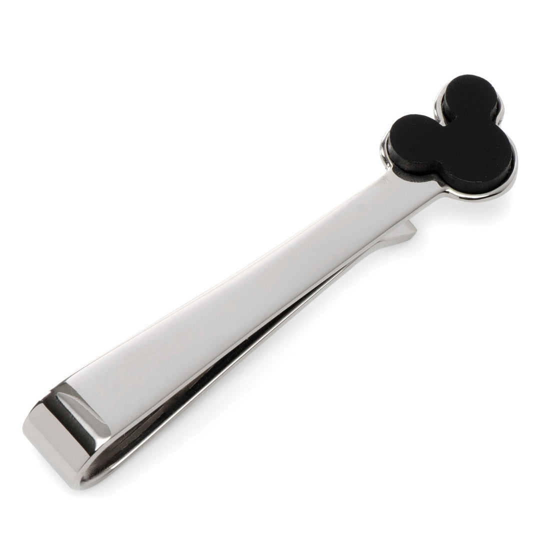 Disney Mickey Mouse Onyx Stainless Steel Tie Bar featuring a silver-tone finish and a black icon at the end.