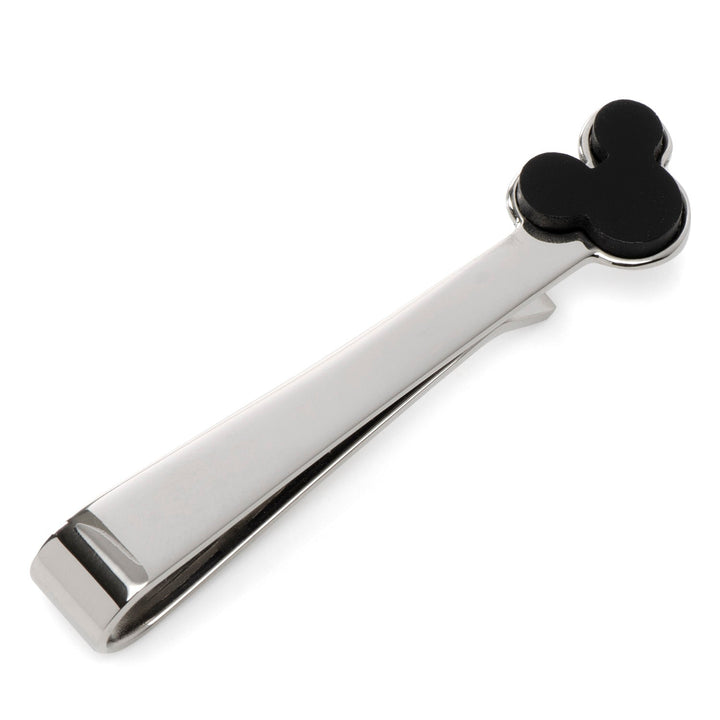 Disney Mickey Mouse Onyx Stainless Steel Tie Bar featuring a silver-tone finish and a black icon at the end.