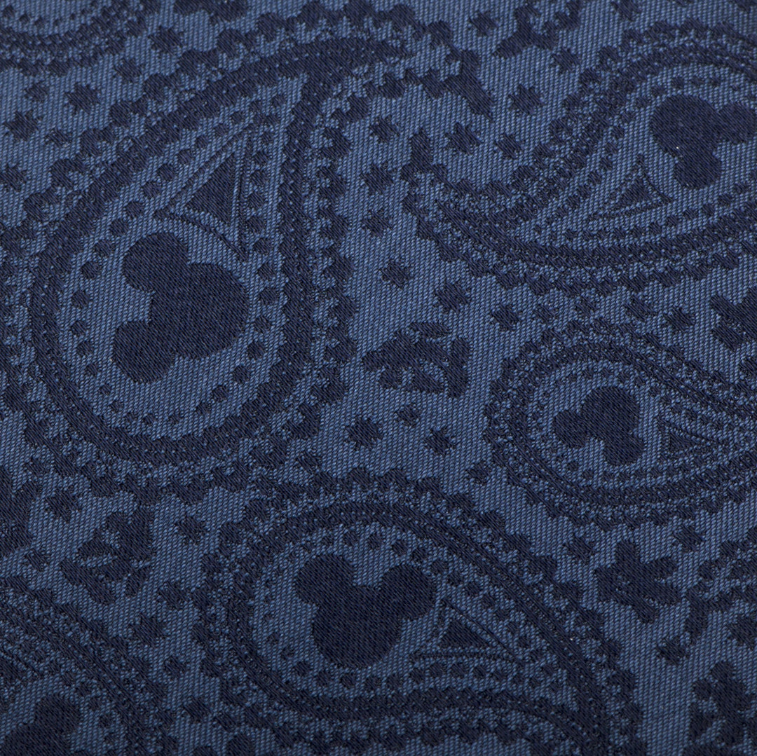 Disney Mickey Mouse Navy Paisley Men’s Tie in navy blue silk with a repeating paisley pattern featuring hidden Mickey Mouse silhouettes.