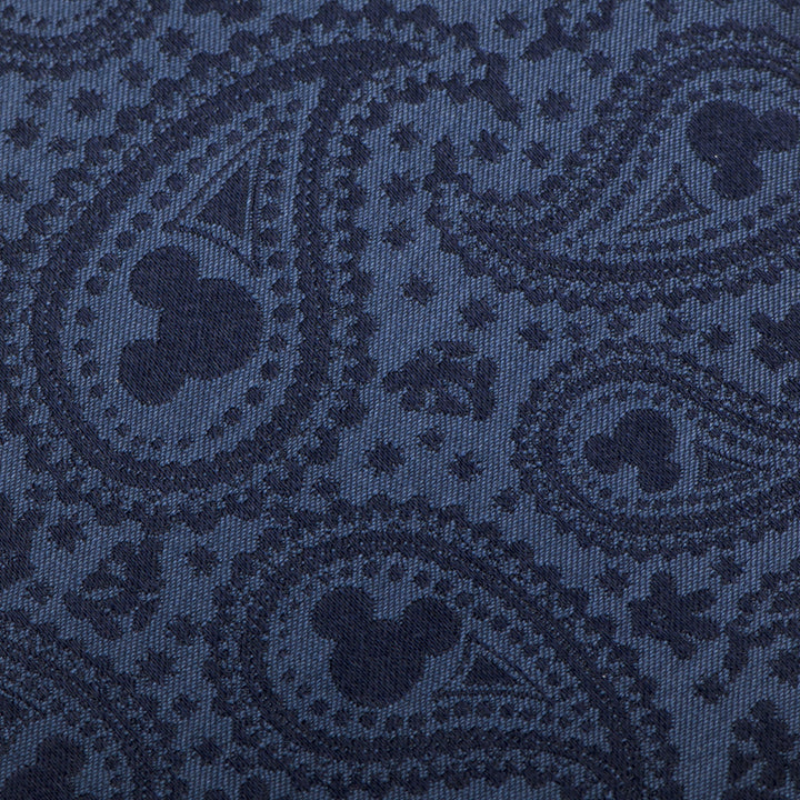 Disney Mickey Mouse Navy Paisley Men’s Tie in navy blue silk with a repeating paisley pattern featuring hidden Mickey Mouse silhouettes.