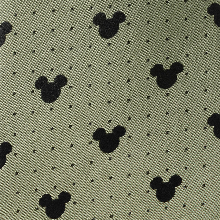Disney Mickey Mouse Silhouette Dot Green Men’s Tie in olive green featuring small black polka dots and repeating black silhouettes.
