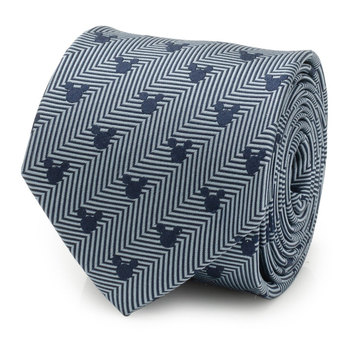 Disney Mickey Mouse Silhouette Blue Herringbone Men’s Tie in blue silk featuring small dark blue Mickey Mouse silhouettes.