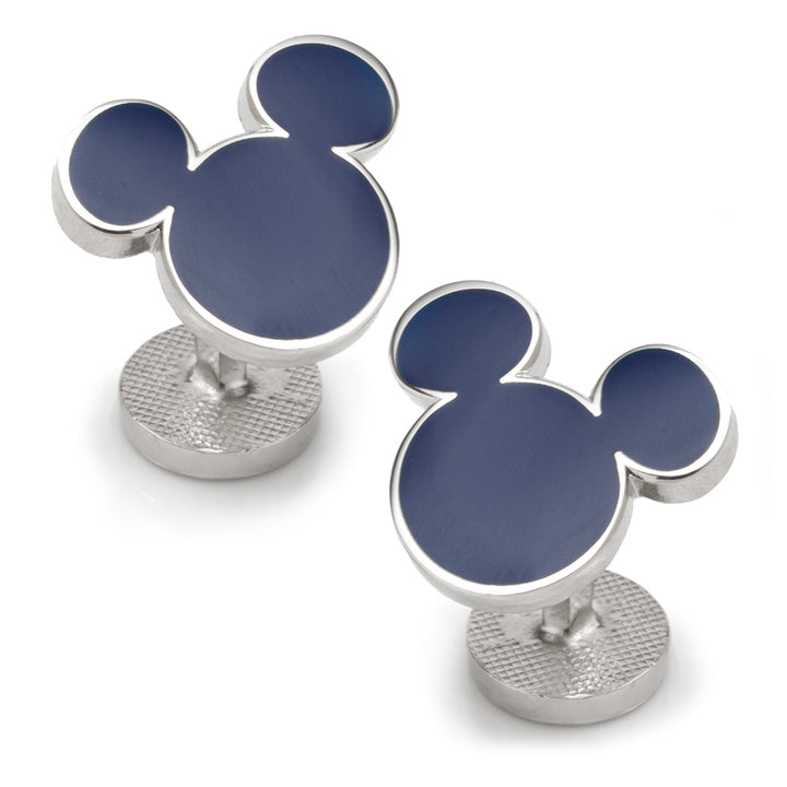 Disney Mickey Mouse Silhouette Blue Cufflinks featuring two silver-toned cufflinks with a dark blue Mickey Mouse silhouette head.