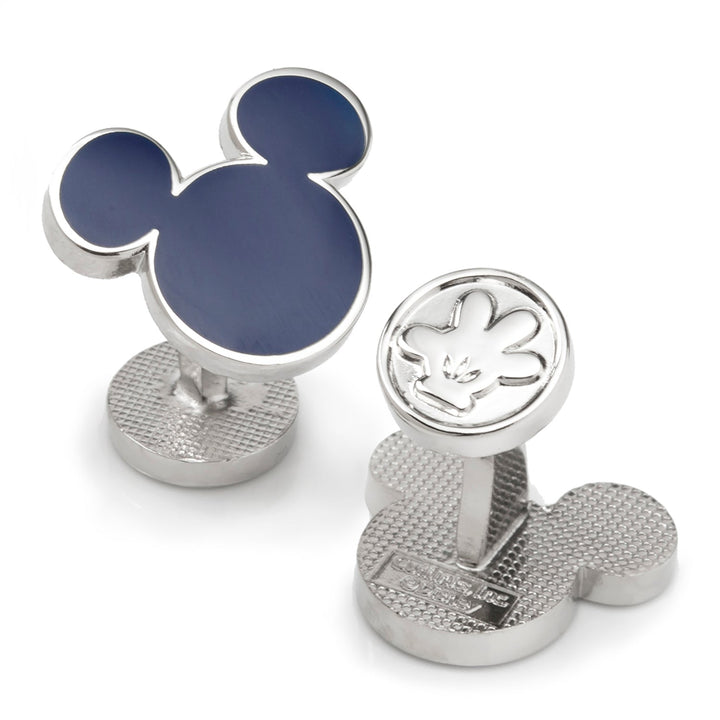 Disney Mickey Mouse Silhouette Blue Cufflinks featuring one dark blue silhouette and one raised glove design in silver-tone.
