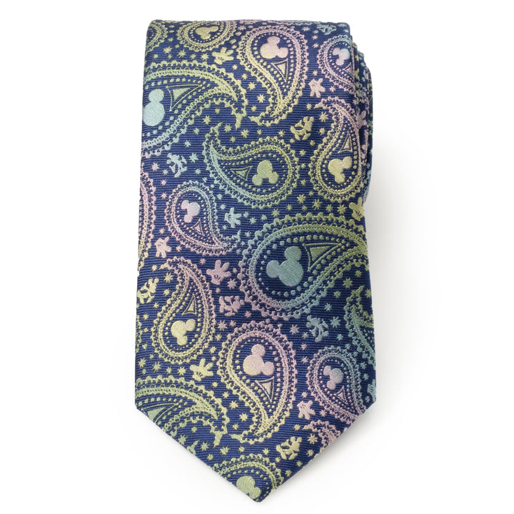 Disney Mickey Mouse Silhouette Iridescent Paisley Navy Tie in 100% silk featuring an iridescent paisley pattern with integrated Mickey Mouse silhouettes.