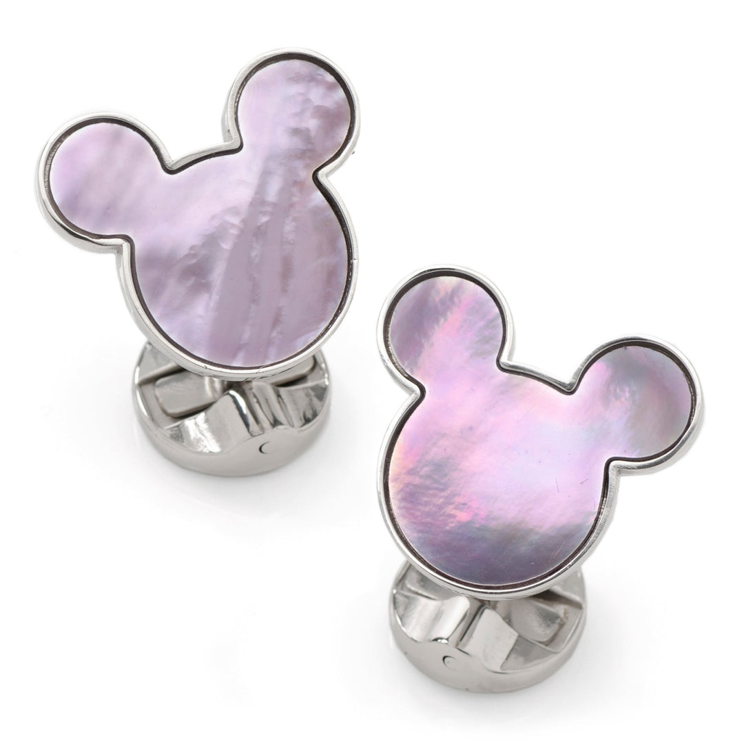 Disney Mickey Mouse Silhouette Lavender Mother of Pearl Sterling Silver Cufflinks featuring lavender mother-of-pearl silhouettes.