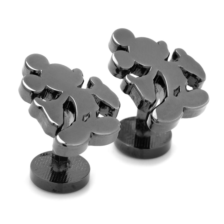 Two dark metal Disney Mickey Mouse Silhouette Cufflinks shaped like Mickey Mouse silhouettes.