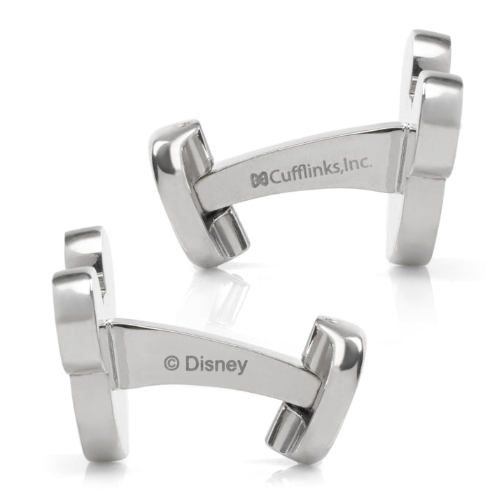 Disney Mickey Mouse Silhouette Basket Weave Cufflinks in silver-tone, shaped like the iconic silhouette with branding engraved on the posts.