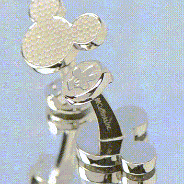 Disney Mickey Mouse Silhouette Basket Weave Cufflinks shaped like two metallic Mickey Mouse icons with a textured basket weave pattern.