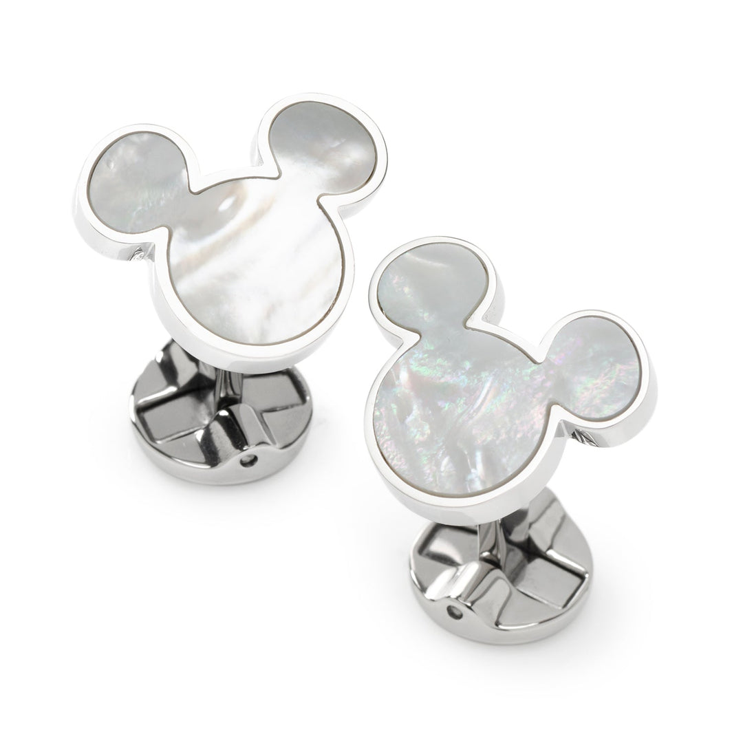 Disney Mickey Mouse Mother of Pearl Cufflinks in silver with mother-of-pearl inlays.