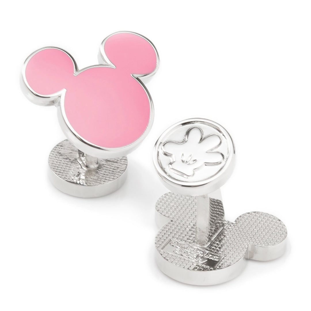 Disney Mickey Mouse Silhouette Pink Cufflinks featuring a silver design with a pink enamel silhouette and a debossed glove on the toggle.
