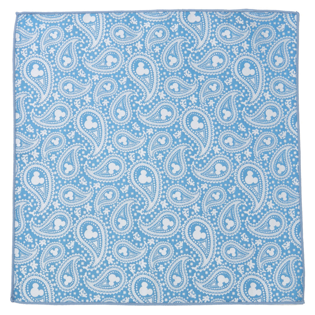 Disney Mickey Mouse Paisley Teal Pocket Square in teal silk featuring a white paisley pattern with hidden Mickey Mouse silhouettes.