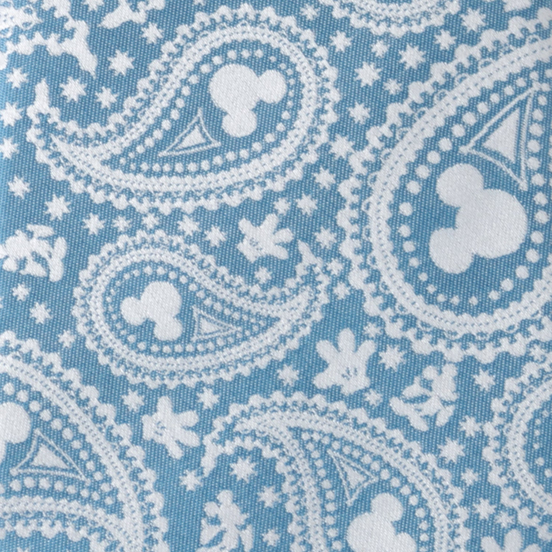 Disney Mickey Mouse Teal Paisley Men’s Tie in teal silk featuring a white paisley pattern that incorporates Mickey Mouse silhouettes and glove icons.