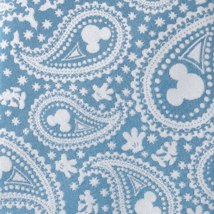 Disney Mickey Mouse Teal Paisley Men’s Tie in teal silk featuring a white paisley pattern that incorporates Mickey Mouse silhouettes and glove icons.