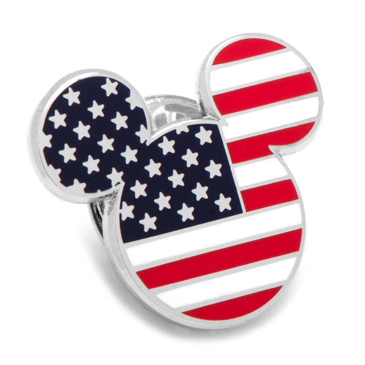 Disney Mickey Mouse Stars and Stripes Lapel Pin shaped like a patriotic Mickey mouse head with an American flag pattern.
