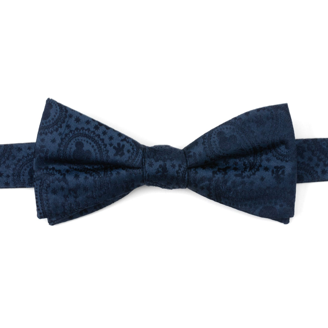 Disney Mickey Mouse Navy Paisley Bow Tie in navy blue silk with a subtle paisley pattern featuring hidden Mickey Mouse silhouettes.