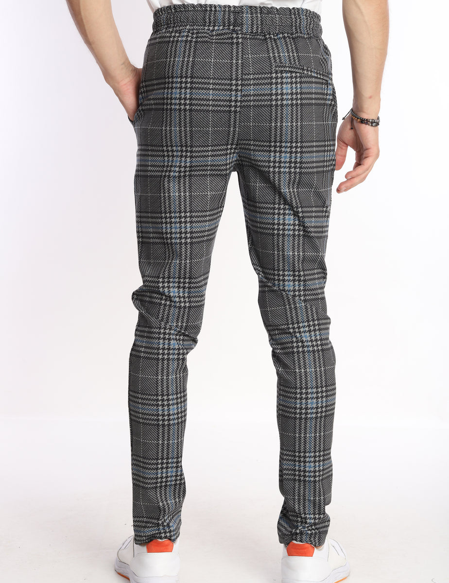 Men's Blue Glen Plaid Patterned Performance Pants – Karako Suits