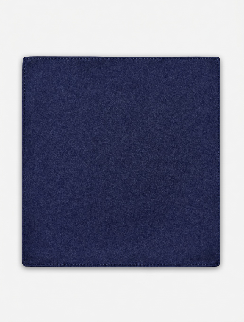 The Karako Collecti Navy Pocket Square Handkerchief is a neatly folded, square-shaped microfiber accessory in navy blue, displayed on a plain white background—perfect for bringing a refined touch to your formal accessories collection.