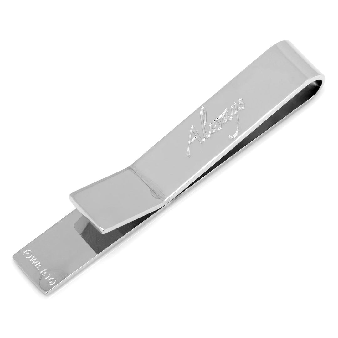 Silver-tone metal Harry Potter Deathly Hallows “Always” Hidden Message Tie Bar engraved with the word “Always” in script.