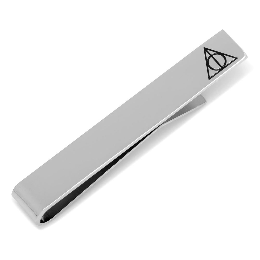 Silver-toned metal Harry Potter Deathly Hallows “Always” Hidden Message Tie Bar featuring the Deathly Hallows symbol on one end.