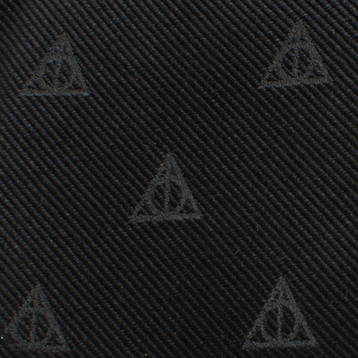 Harry Potter Deathly Hallows Tie in black silk featuring a repeating pattern of the Deathly Hallows symbol.