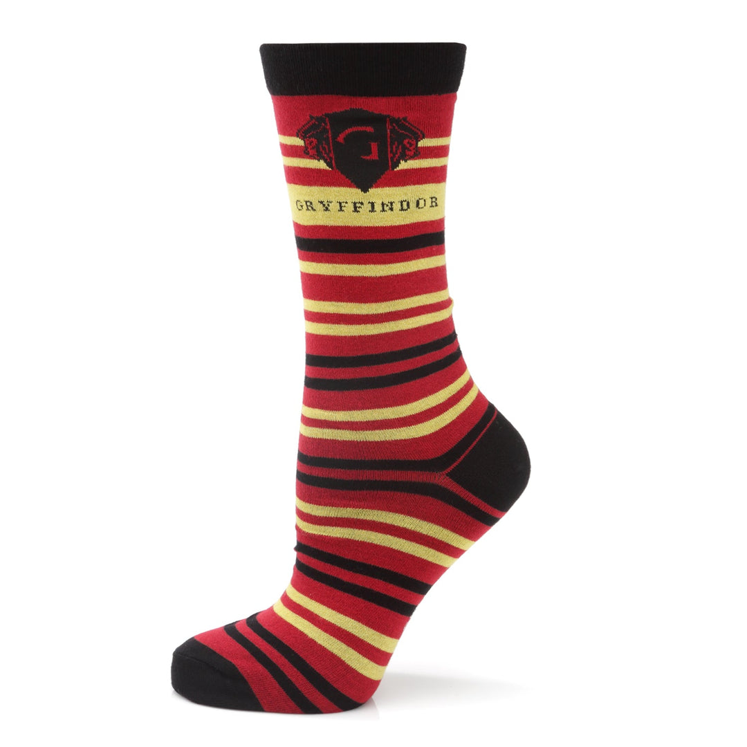 Harry Potter Gryffindor Men’s Sock with red, gold, and black stripes, featuring a house crest and the word “Gryffindor” near the cuff.