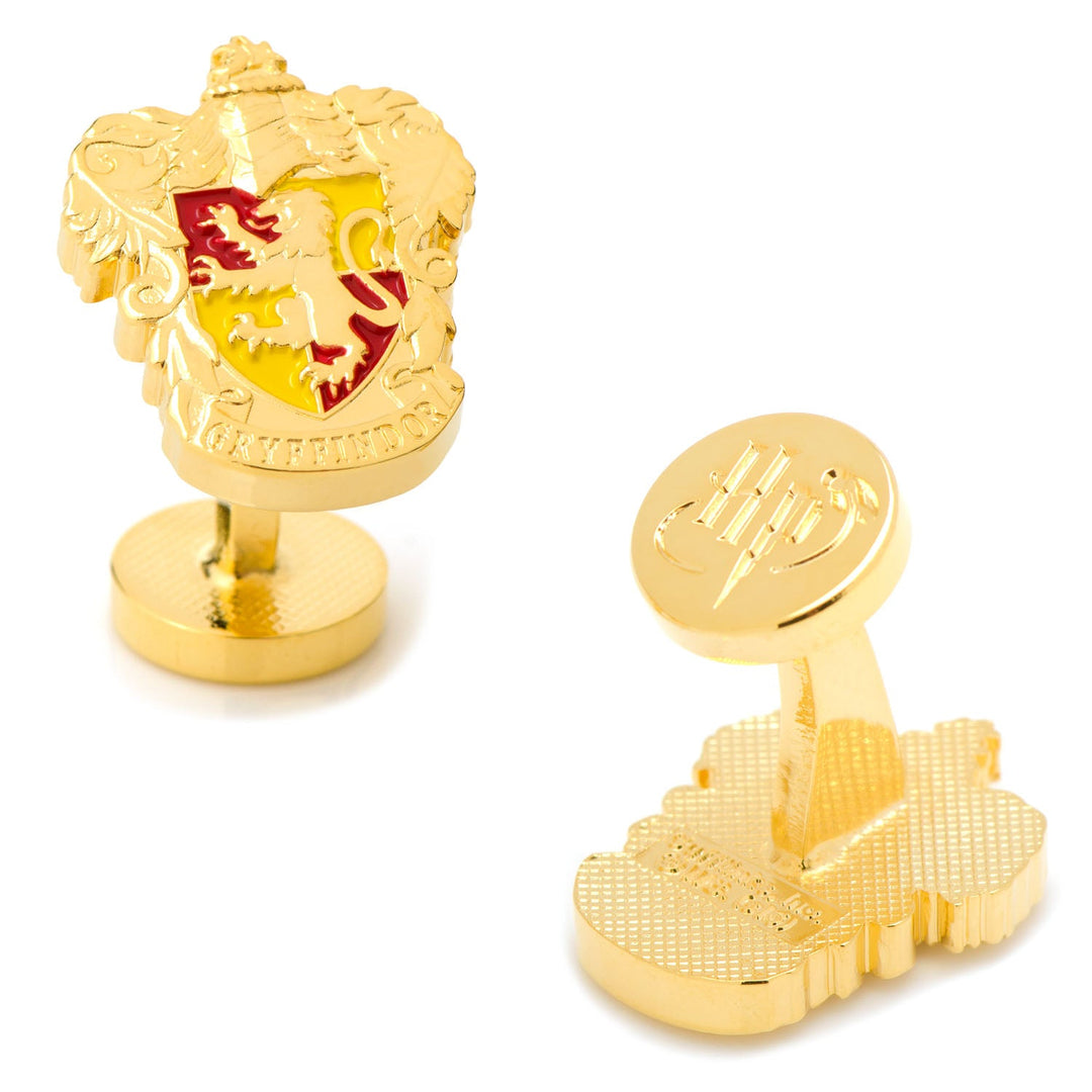 Gold-tone Harry Potter Gryffindor Crest Cufflinks featuring the house crest on one side and the Harry Potter logo on the backing.