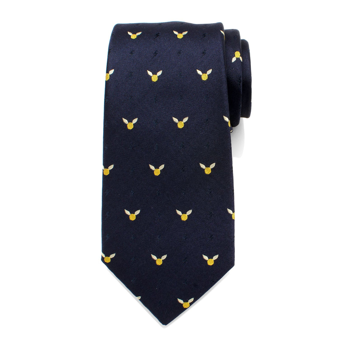 Harry Potter Golden Snitch Dot Tie in dark blue patterned with small gold and white Golden Snitch icons.