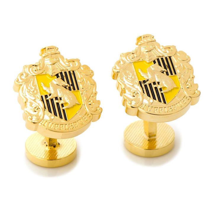 Harry Potter Hufflepuff Crest Cufflinks in gold featuring the yellow and black house colors with a badger emblem.