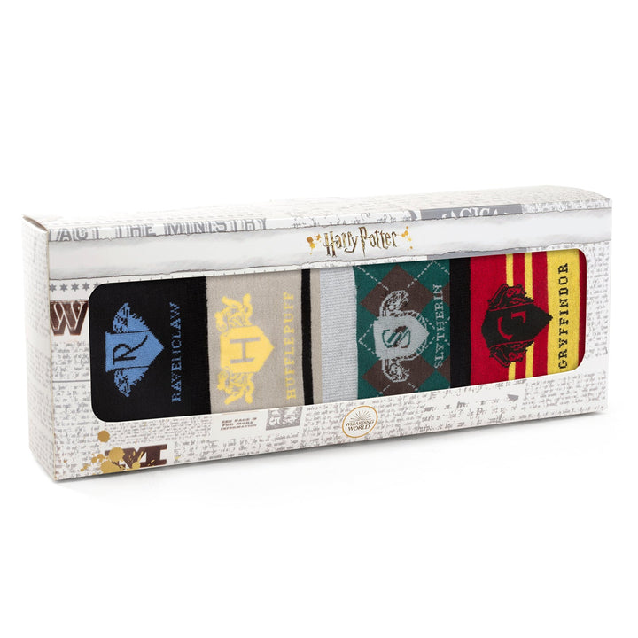 Harry Potter House 4 Socks Gift Set containing four pairs of Hogwarts house socks, each featuring a house crest and name.