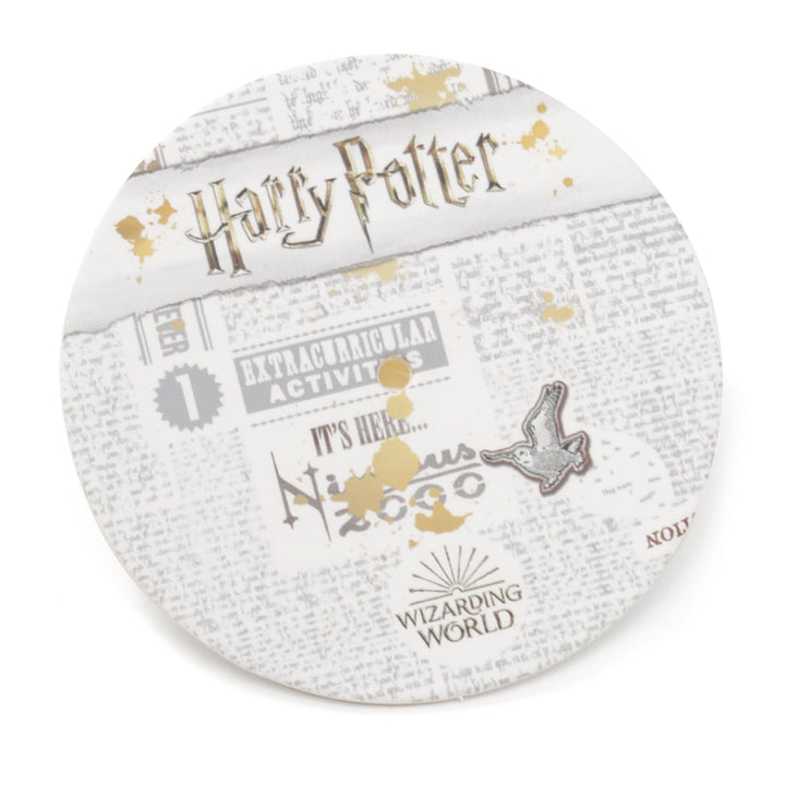 Round Harry Potter Marauder’s Map Lapel Pin featuring a map graphic with gold splatters and a small bird icon.