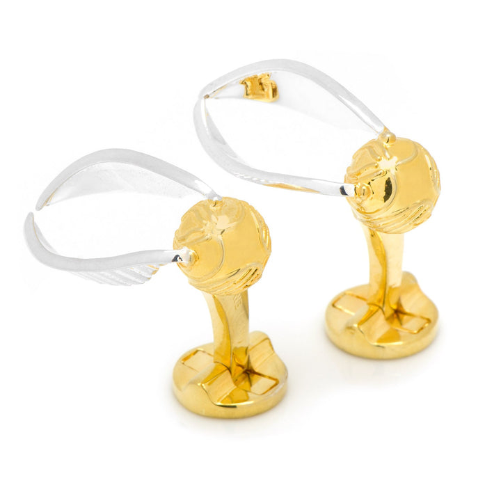 Harry Potter Golden Snitch 3D Cufflinks featuring gold-toned spherical bodies and silver-toned wings.