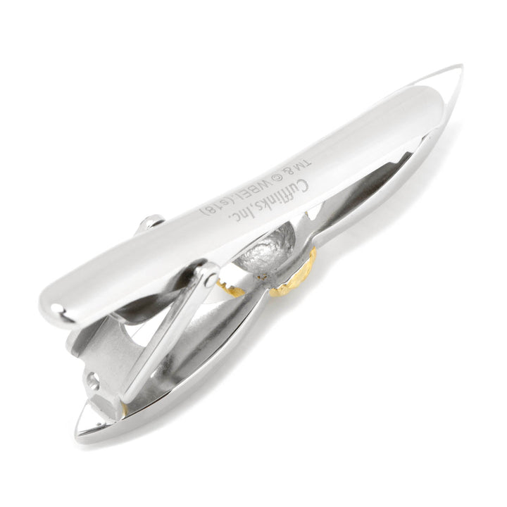 A silver-tone Harry Potter Golden Snitch Tie Clip featuring a gold-tone Golden Snitch charm with wings in the center.