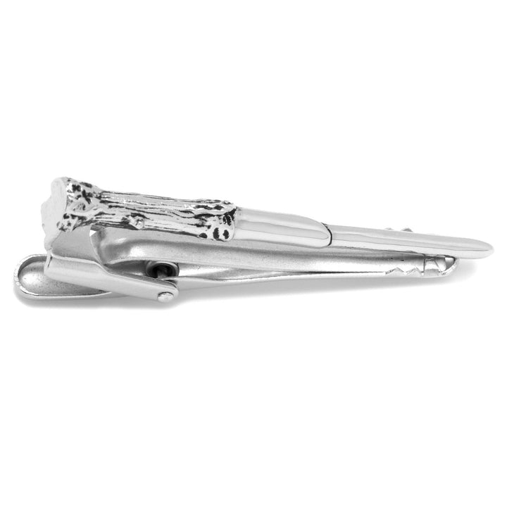 Silver Harry Potter Wand Tie Clip shaped like a wooden wand with a textured handle.