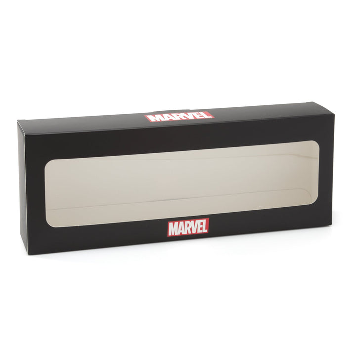 Black rectangular Marvel Avengers Favorites 3 Pair Socks and Lapel Pin Gift Set box with a clear plastic window, featuring the red and white logo on the top and front.