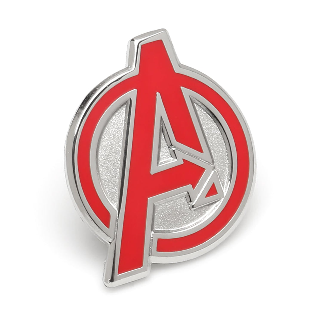 Marvel Avengers Lapel Pin featuring a silver and red enamel design in the shape of the iconic Marvel logo.