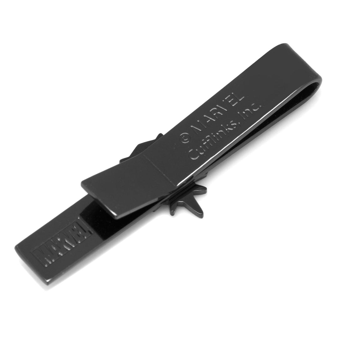 Marvel Black Panther Tie Bar in black metal featuring a mask silhouette and an engraved Marvel logo.