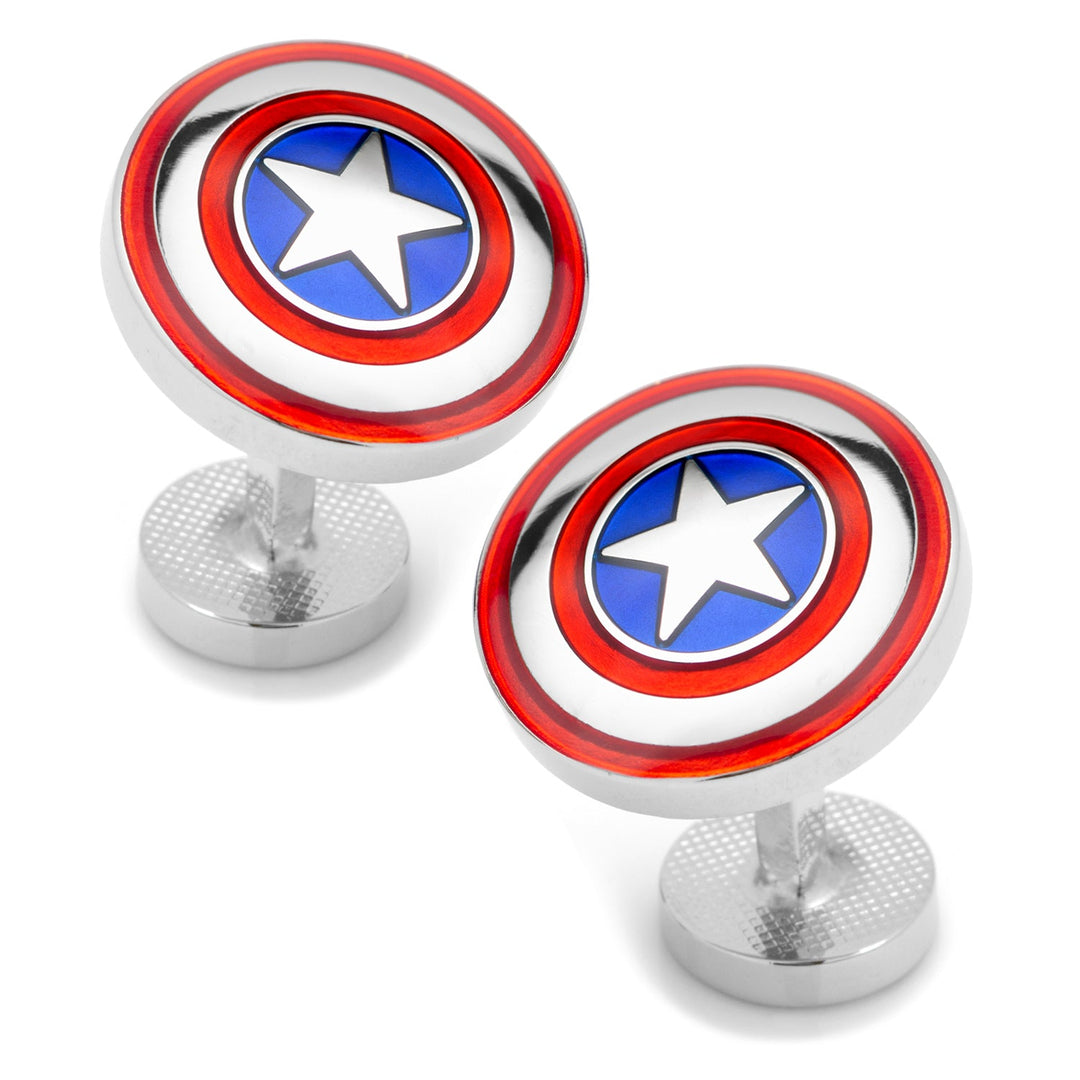 Marvel Avengers Captain America Shield Cufflinks featuring a round, red, white, and blue star design.