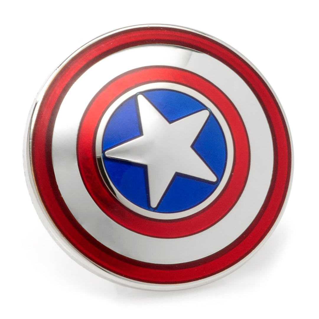 Marvel Captain America Lapel Pin featuring a circular, silver, red, and blue shield design with a central white star.