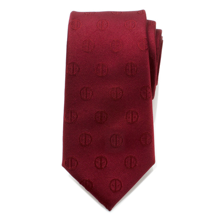 Marvel Deadpool Maroon Men’s Tie in maroon with a repeating tonal logo pattern.
