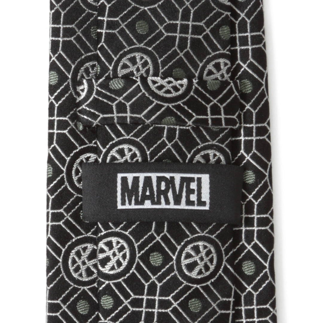 Marvel Doctor Strange Men’s Black Tie featuring a white geometric pattern, circular symbols, and a sewn-in Marvel label.