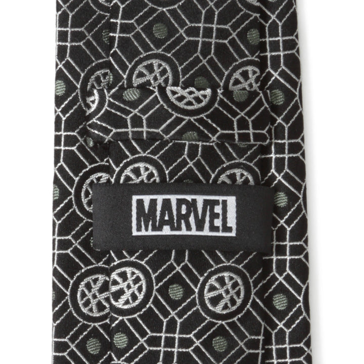 Marvel Doctor Strange Men’s Black Tie featuring a white geometric pattern, circular symbols, and a sewn-in Marvel label.