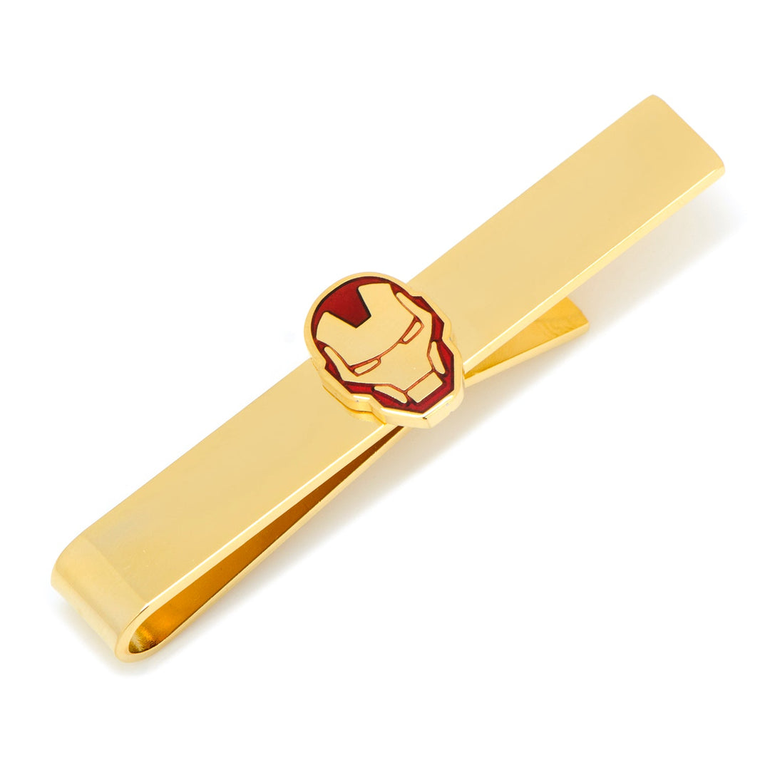 Marvel Gold Plated Iron Man Tie Bar featuring a gold-tone metal bar with a red and gold helmet emblem.